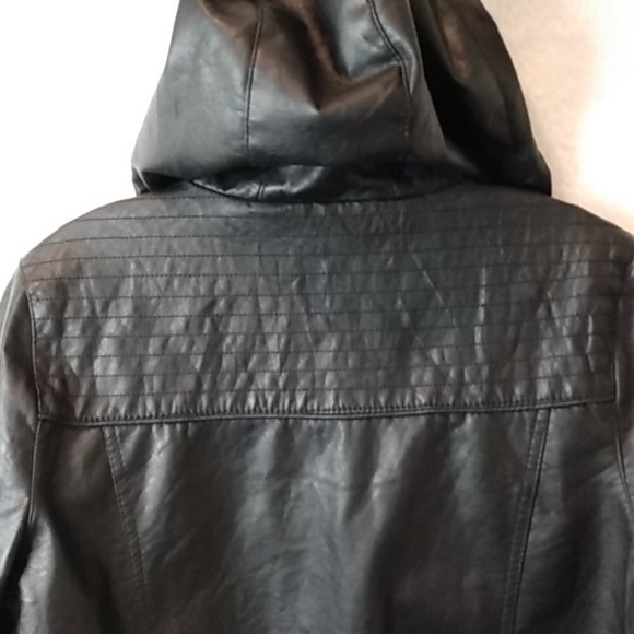 Paris Blues Black Faux Leather Jacket with hoodie Women's Size Large - Picture 12 of 16